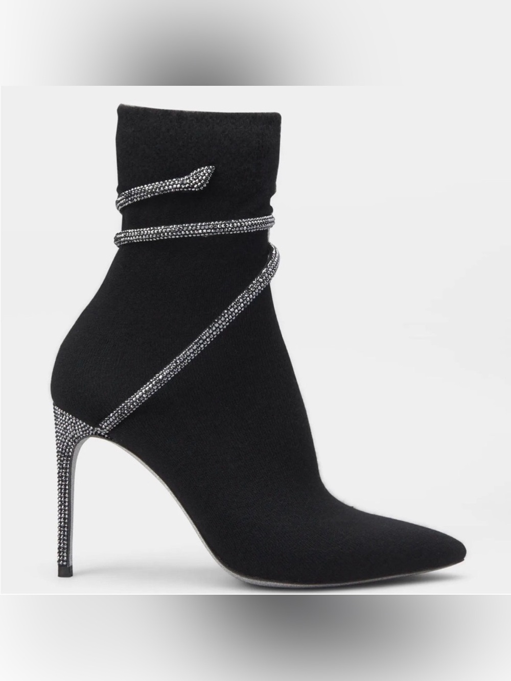 Rene Caovilla Cleo Crystals Black Cashmere Sock Booties 38/8 Snake Party Edgy